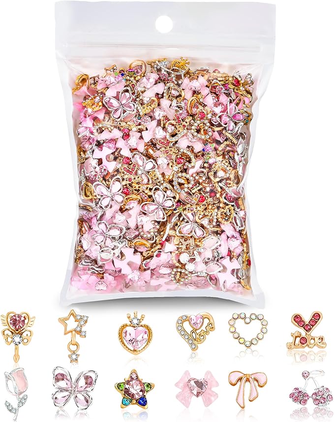 48PCS Nail Charms, Nail Rhinestones Kit with Nail Gems, 3D Nail Charms and Gems Charms for Nails, Nail Art Accessories Rhinestones