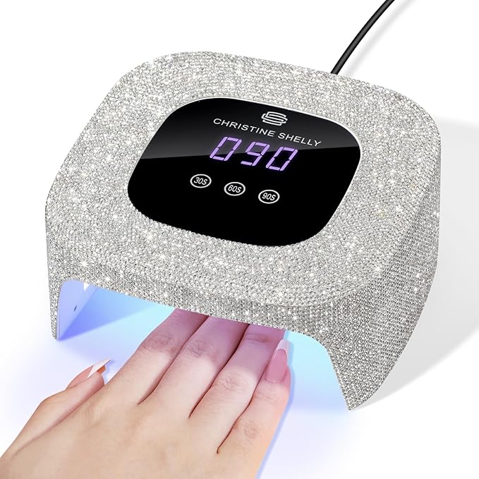 48W UV Light for Nails,Mini UV LED Nail Lamp with 3 Timer Settings, Auto Sensor, Fast Curing for Gel Nails,Nail Dryer Sparkly Gel Nail LCD Display Home Use DIY (White Diamond)