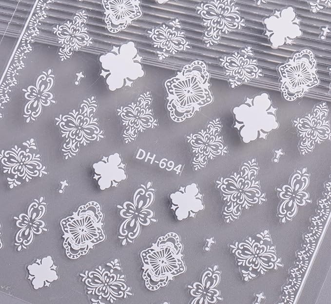 Baroque Style Nail Stickers, Bohemian Vintage 3D Embossed Nail Art Decals with Adhesive Backing for Women A Set of 3 Sheets