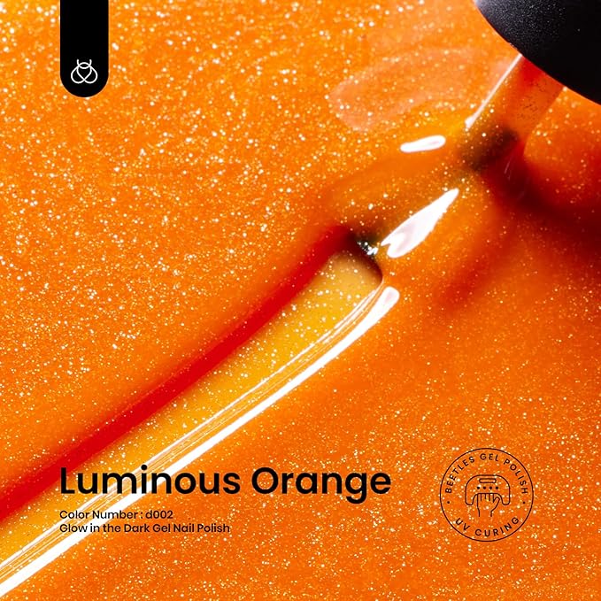 Beetles Halloween Gel Nail Polish – Luminous Orange Glow in the Dark Gel Polish, Soak Off Uv LED Nail Lamp Halloween Nail Art Manicure Salon DIY Home 0.5Oz