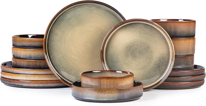 Ceramic Dinnerware Set for 4, 16-Piece Plates and Bowls Set | Lightweight by TheTerra