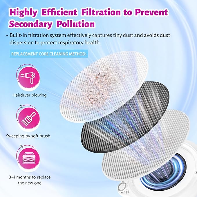 JODSONE 80W Nail Dust Collector Compact Vacuum Fan Efficient Dusting Round Nail Duster Must-Have for Manicures, Manicure Pedicure Tool for Acrylic Nail Polishing