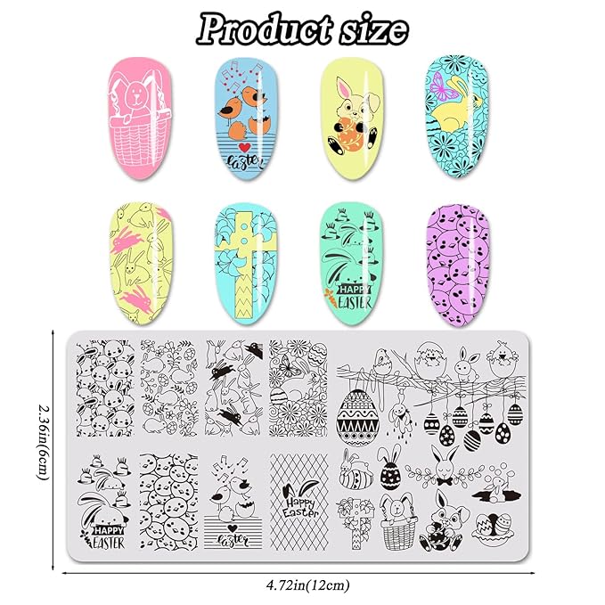 Easter Nail Stamping Plates Cute Bunny Nail Stamping Plate Chick Easter Eggs Designs Nail Art Stamping Template Easter Rabbit Manicure Decorations Supplies 1Pcs