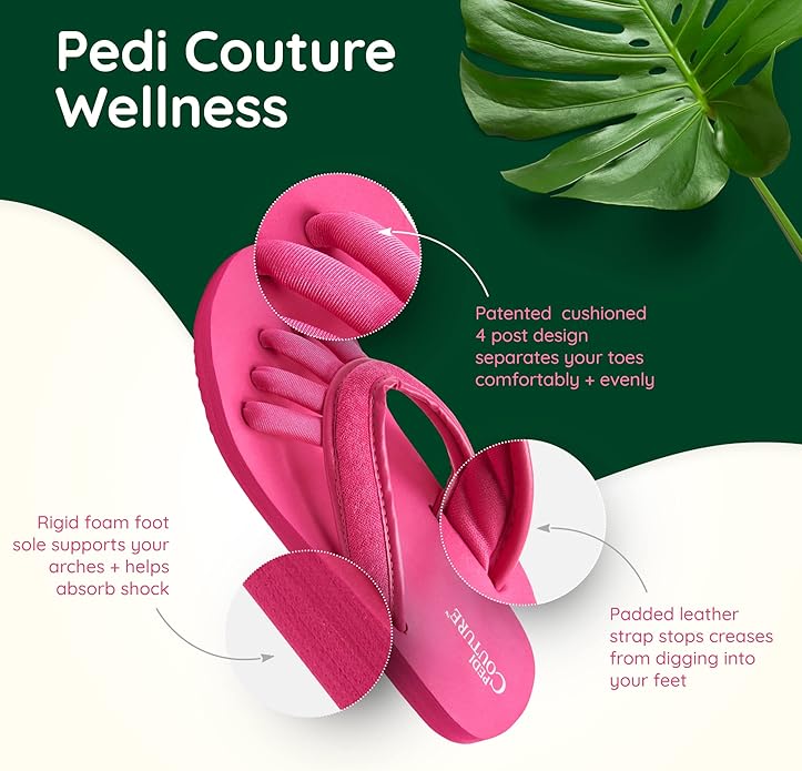 Pedi Couture Pedicure Sandals with Built In Toe Separators for Women - Comfortable Spa Style Flip Flops for Home, Salon, Yoga & Gym Use