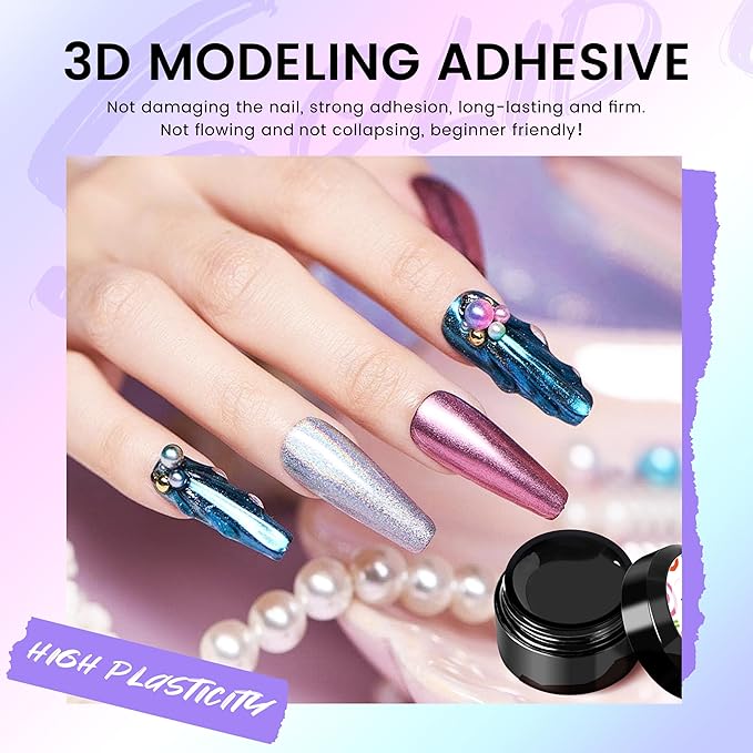 2Pcs 3D Sculpting Nail Gel & Chrome Nail Powder Kit: Unleash Your Creativity with Stunning 3D Designs & Dazzling Chrome Finishes 3D Molding Gel and Chrome Powder for Gel Nails for Nails Art