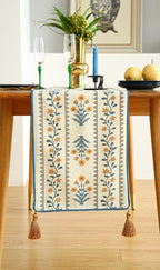 Designer French Linen Extra Long Table Runner, Pale Yellow Floral Pattern - Image 7