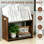 Desktop Bookshelf, 2 Tier Desk Shelf Organizer, Wood Office Tabletop Bookcase - Image 4