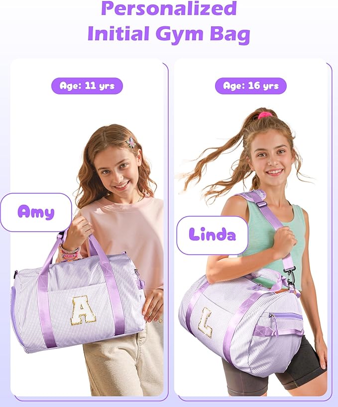 6 Year Old Girl Birthday Gifts, Girls Travel Duffle Bag, Kids Initial Overnight Duffel Bags with Shoe Compartment, Personalized Dance Bag with Cosmetic Pouch, Christmas Gift (Letter D)