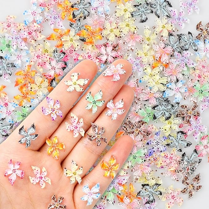 180 PCS Flower Nail Art Charms 3D Hawaii Flower Nail Charms Spring Summer Floral Nail Charm for Nails Design Kit Resin Accessories for Women DIY Manicure Decorations Supplies