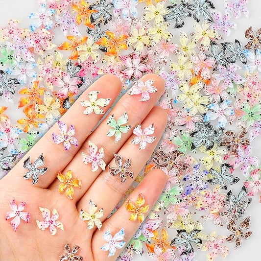 180 PCS Flower Nail Art Charms 3D Hawaii Flower Nail Charms Spring Summer Floral Nail Charm for Nails Design Kit Resin Accessories for Women DIY Manicure Decorations Supplies