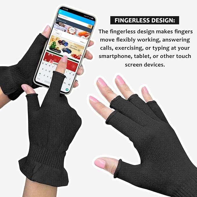 MIG4U Fingerless Moisturizing Gloves, Half Finger Touchscreen Beauty Glove for Eczema, SPA, Dry Hands, Skin Treatment, Summer Sun UV Protection (S/M, Black-1pair)