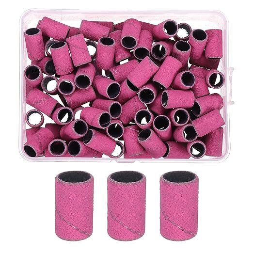 HARFINGTON 100pcs Small Sanding Bands 180 Grit for Nail Drill Bits Mini Sanding Band for Nails Gel Manicures Pink