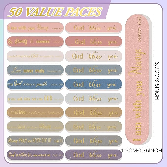 50 Pack Christian Gifts for Women Bulk Bible Verse Scripture Nail Files Christian Religious Party Emery Boards Employee Appreciation Gifts for Team Staff Coworkers Teachers