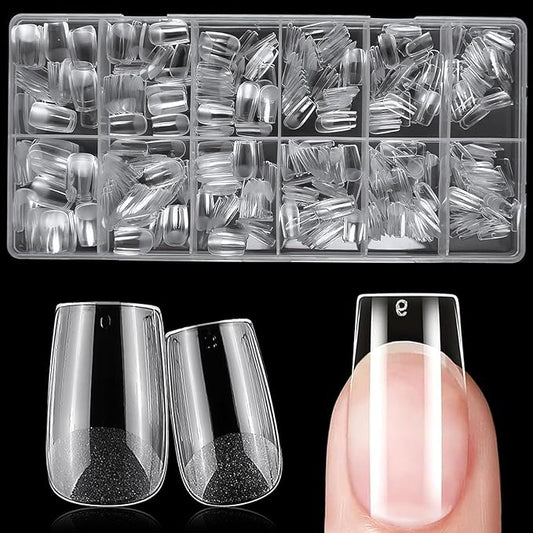 AddFavor Short Square Gel Nail Tips, 600pcs Acrylic Nail Tips Full Cover Clear Press on Nails False Tips for Nail Extension, 12 Sizes Short Fake Nails