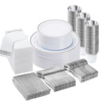 BESTVIP 350 PCS Disposable Silver Plates and Silverware Set by Bestvip