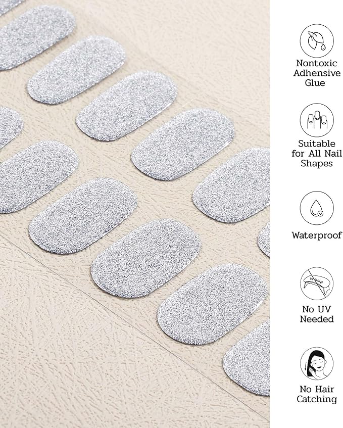 Nail Polish Strips - 22 Pcs Salon Quality Gel Nail Stickers - Long Lasting Wraps (Lunar Surface Light Grey)