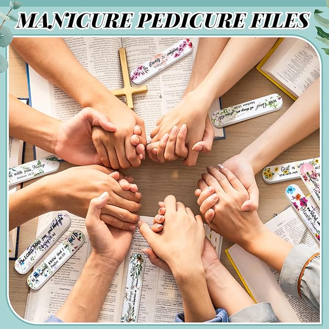 50 Pack Christian Gifts for Women Bulk Church Bible Verse Nail Files Floral Scripture Emery Boards Christian Religious Gift Nail Files for Employee Appreciation Teacher Staff Coworkers Women