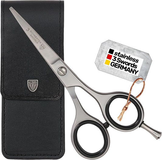 3 Swords Germany – professional BEARD MUSTACHE HAIR SCISSORS, stainless steel, straight blade, sharp, with black case