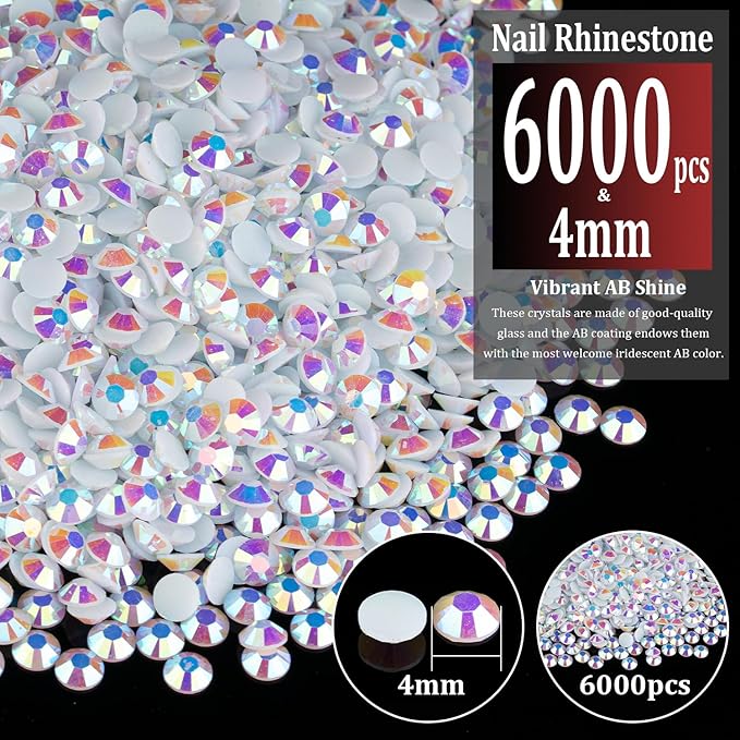 6000pcs 4mm Resin Rhinestones Bulk, White AB Flatback Round Jelly Rhinestones Bedazzling Non Hotfix Crystal Gems Large Quantity Wholesale for DIY Crafts Clothes Bottles Tumblers Face Makeup Manicure
