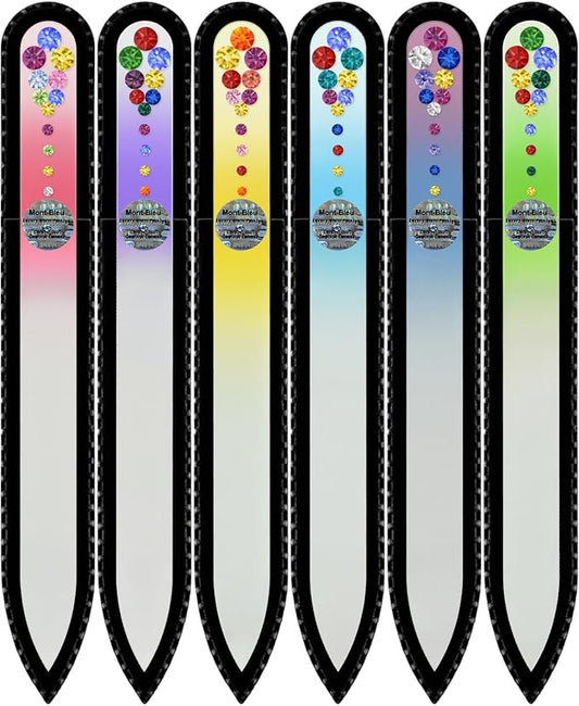 Mont Bleu Gift Set of 5 + 1 Free Glass Nail Files Hand Decorated with Crystals - Handmade - Czech Tempered Glass