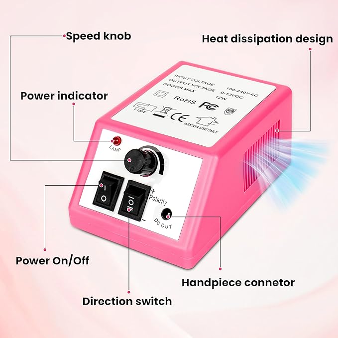 20000RPM Professional Electric Nail File Kit, 156pcs Sanding Bands and Nail Drill Bits for Acrylic, Gel Nail Manicure Gel Nail Polish Remover (Pink)