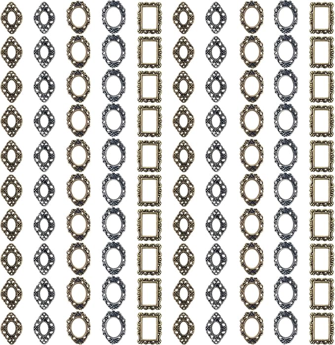 100PCS Frame Charms for Women Girls, Gothic Photo Frame Metal Nail Charms Retro Gold Silve Manicure Accessories 3D Flatback Jewels for DIY Nail Art Crafts Decoration