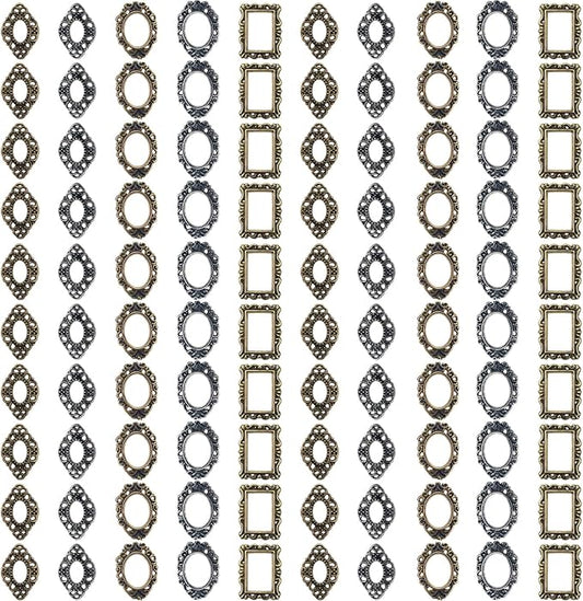 100PCS Frame Charms for Women Girls, Gothic Photo Frame Metal Nail Charms Retro Gold Silve Manicure Accessories 3D Flatback Jewels for DIY Nail Art Crafts Decoration