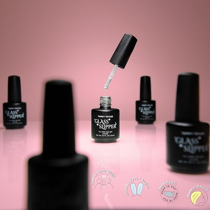 Tammy Taylor Glass Slipper No Wipe Gel Top Coat Nail Polish, Professional UV/LED Quick Cure Manicure Finish, Non Yellowing, No Chip, High Gloss Clear Gel Polish for Acrylic Tips and Gelegance