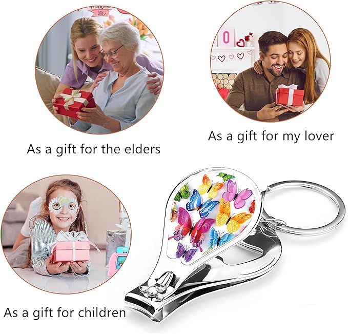 Nail Clipper Set with Keychain 2 Pack Toenail Clippers with Jar Opener Multifunction Nail Cutter for Men-Dorm Room Essentials,Gift for Thanksgiving,Halloween,Travel Essentials(Butterfly)