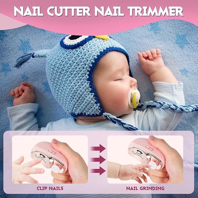Electric Nail Clipper,2 in 1 Automatic Nail Trimmer with Polishing,Portable Fingernail Cutter 2 Speeds File Nail Clip Storage Rechargeable Safety Trimmer for Baby, Kids, Adults, Seniors (Pink)
