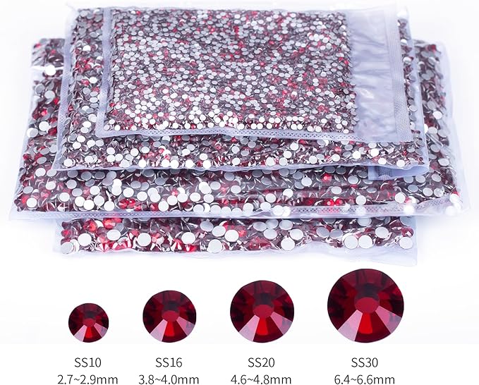 10000PCS Dark Red Rhinestones Bulk, Flat Back Crystal Glass Stone Round Gems,SS20, 4.6-4.8mm