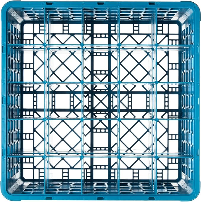 Carlisle FoodService Products Opticlean 25-Compartment Divided Glass Rack with 3 Extenders, Plastic, 19.875 x 19.875 x 8.5 Inches, Carlisle Blue