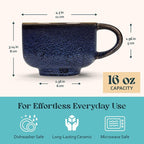 NOVA CERAMICS Navy Blue Extra Large Coffee Mug - 16 oz Ceramic Mug - Abyss | - Image 4
