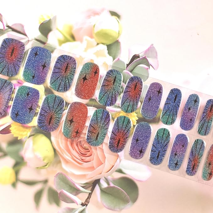 Semi Cured Gel Nail Strips 22pcs Polish Stickers Manicure Wraps for Home DIY Works with Nail Lamp Light