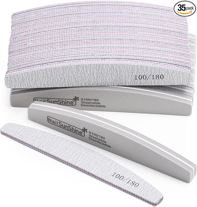 BTYMS 35 Count Nail Files and Buffers, Limas 100/180 Reusable Nail Sanding Blocks for Acrylic Nails and Natural Nails