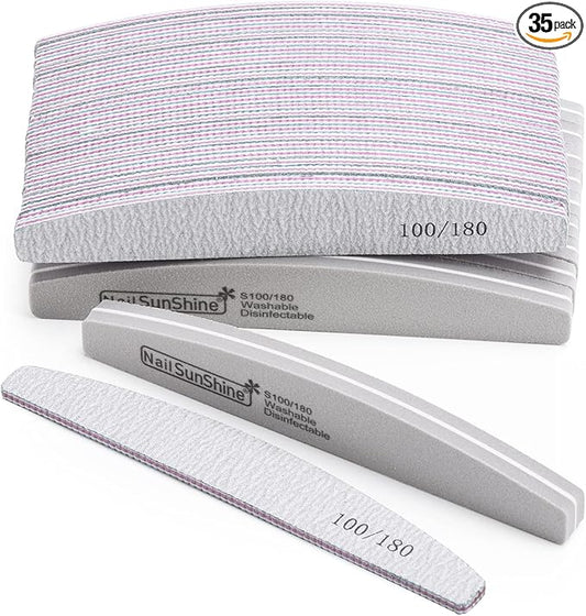BTYMS 35 Count Nail Files and Buffers, Limas 100/180 Reusable Nail Sanding Blocks for Acrylic Nails and Natural Nails