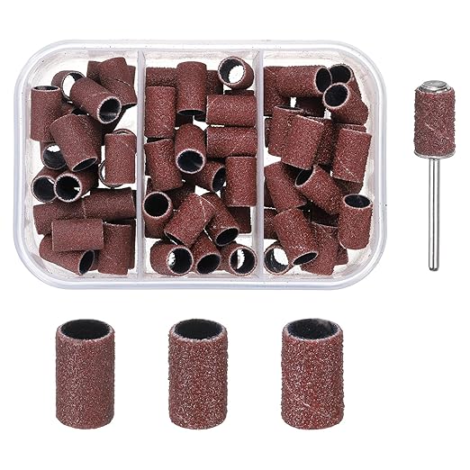 HARFINGTON 76pcs Small Sanding Bands 80/150/240 Grit for Nail Drill Bits Mini Sanding Band with 2.35mm Mandrel for Nails Gel Manicures Brown