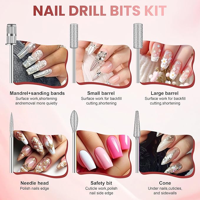 20000RPM Professional Electric Nail File Kit, 156pcs Sanding Bands and Nail Drill Bits for Acrylic, Gel Nail Manicure Gel Nail Polish Remover (Grey)