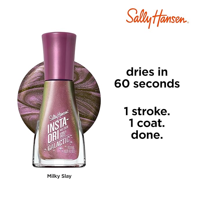 Sally Hansen Insta-Dri Galactic Nail Polish | Quick Dry, Long Lasting, Streak-Free Shine | | Semi-Opaque, Shimmery | 113 Milky Slay | Iridescent Brown Purple Nail Color