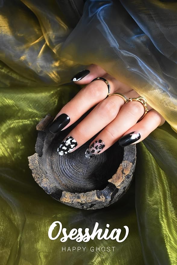 Semi Cured Gel Nail Strip Starter Kit, (Include 60 Pcs Nails Stickers, 1 UV Lamp and Nail Tools), Glaze Wraps, Long Lasting Polish Strips, Salon Quality Halloween Kit
