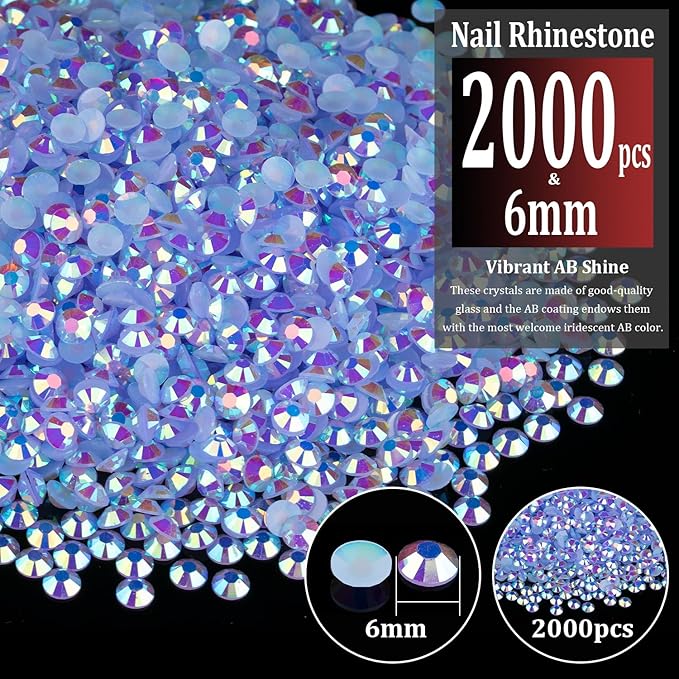2000pcs 6mm Resin Rhinestones Bulk, Sky Blue AB Flatback Round Jelly Rhinestones Bedazzling Non Hotfix Crystal Gems Large Quantity Wholesale for DIY Crafts Clothes Tumblers Face Makeup Manicure