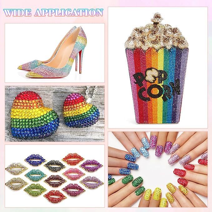 12600Pcs Resin Rhinestones with 3Pcs B7000 Jewelry Glue for Crafting, Multicolors 4mm Non Hotfix Flatback Gems, Bedazzling Crystal for DIY Crafts Clothing Tumblers Mugs Shoes Fabric Decor Nail Art