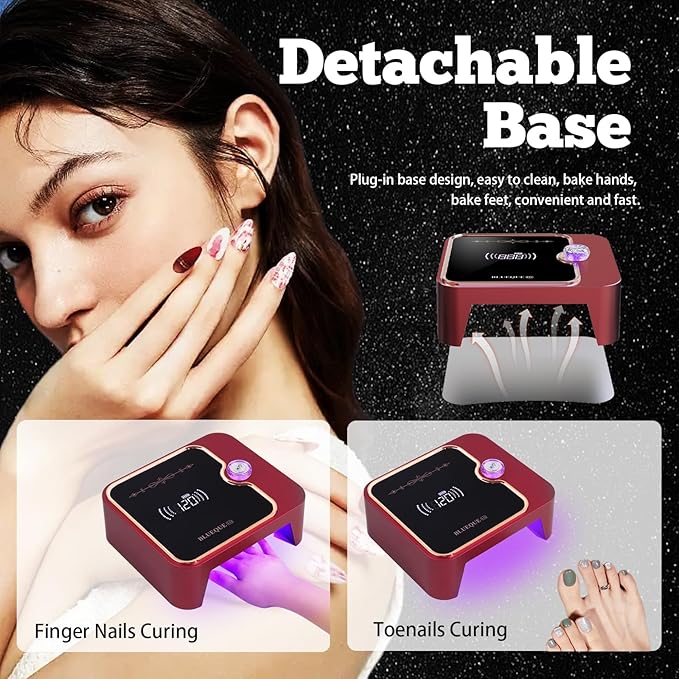 Cordless Rechargeable Nail Lamp 288W, Rechargeable UV Nail Dryer Gel Polish Curing Light with 4 Timers, Knob & Full LCD Display Screen, Magnetic Metal Mirror Base