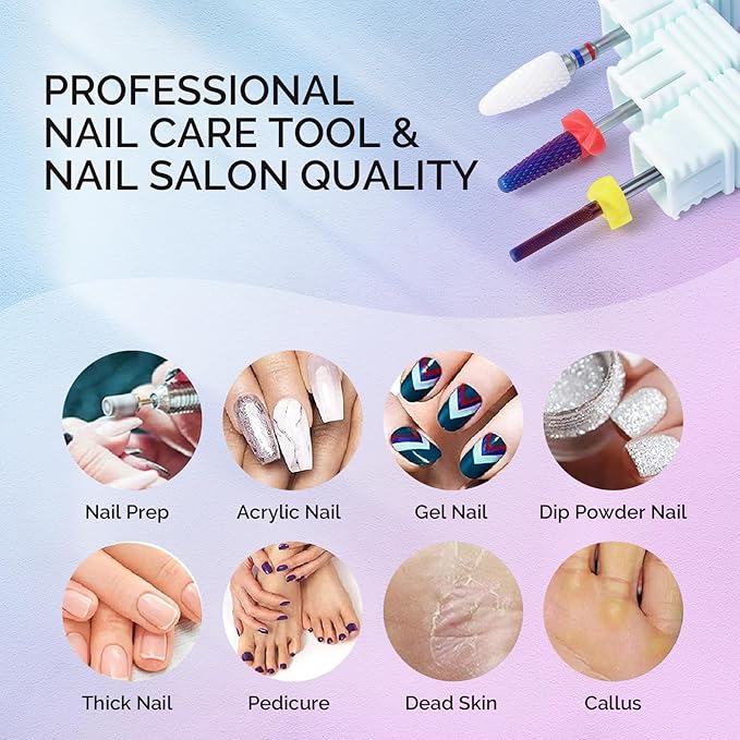 MelodySusie 3Pcs Nail Drill Bits Set, 3/32'' Carbide Tungsten Ceramic Bits, Flame, Nature Nail Buffer and Cone Shape Bits, Suitable for Manicure Pedicure Cuticle Gel Acrylic Remover