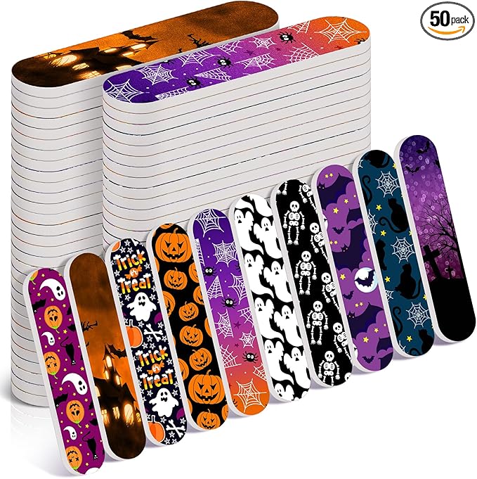 50 Pack Halloween Gifts Bulk for Women Mini Emery Board Nail Files Crazy Party Favors Halloween Theme Goodie Bags Stuffers for Party Supplies Employee Appreciation Teacher Staff Coworkers