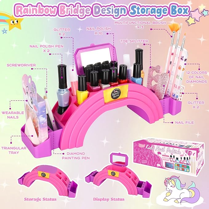 Kids Nail Polish Set for Girls, 28Pcs Nail Art Kit with Nail Dryer, Non-Toxic Peel-Off Water-Based Nail Polish Christmas Birthday Gifts Toddlers Kids Girls Toys Ages 8 9 10+