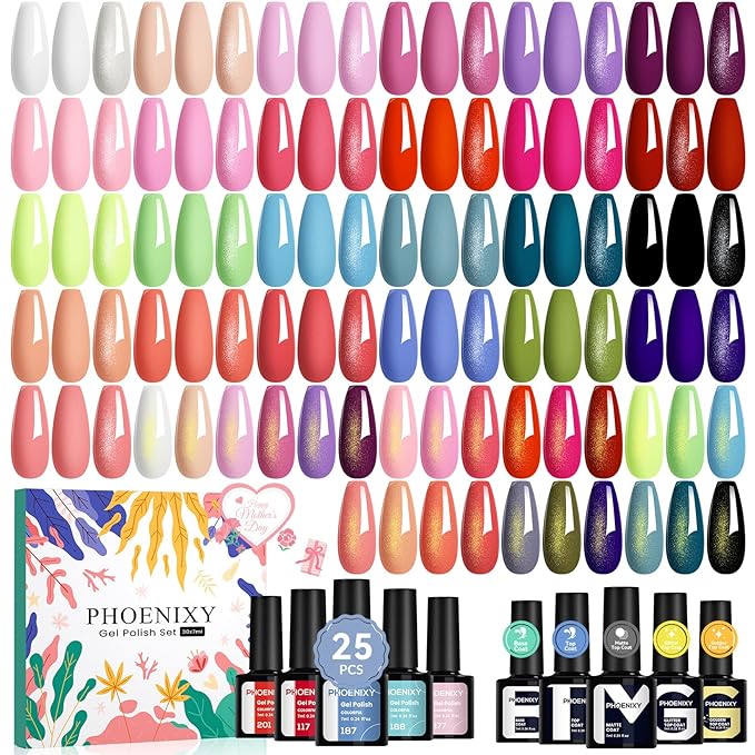 phoenixy Gel Nail Polish 25+5 PCS Nail Polish Set with Pink Tangerine Orange Pink for Women