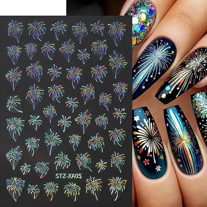 6Sheets Christmas Nail Art Stickers Snowflake Christmas Tree Nail Decals with Colorful Snowflake Pink Xmas Tree Snowball Firework Bow Nail Design DIY Christmas Nail Supplies Nail Decor for Women Girls