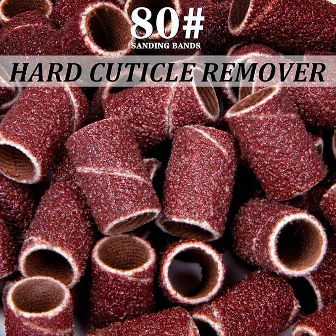 Lavinda Sanding Bands Nail Drill Bits 300Pcs Grits Electric File Nail Sanders Professional Drill Bits Set #80#150#240 Zebra Grinder Band Colorful 3/32" Mandrel Bit for Manicures Nail Drill Machine