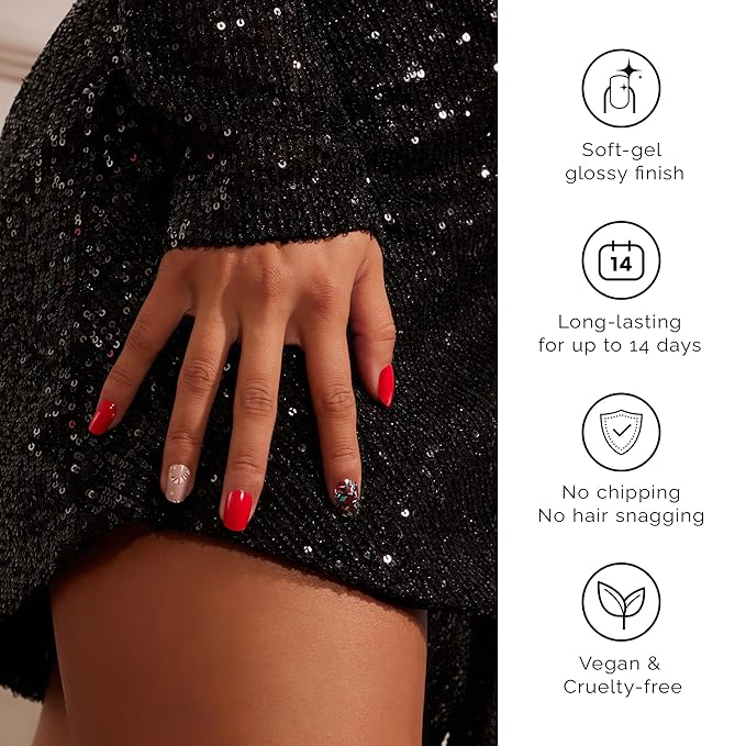 NAILOG Semi Cured Gel Nail Strips (20 Extra Long Stickers/Wraps) | Buy 2 Get 1 UV Lamp| Glossy & Long Lasting Soft Gel Finishing, Dazzling Night